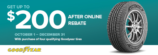 Goodyear 4 Tire up to $200 PrePaid Visa Card Mail in Rebate 10/01/2024 through 12/31/2024